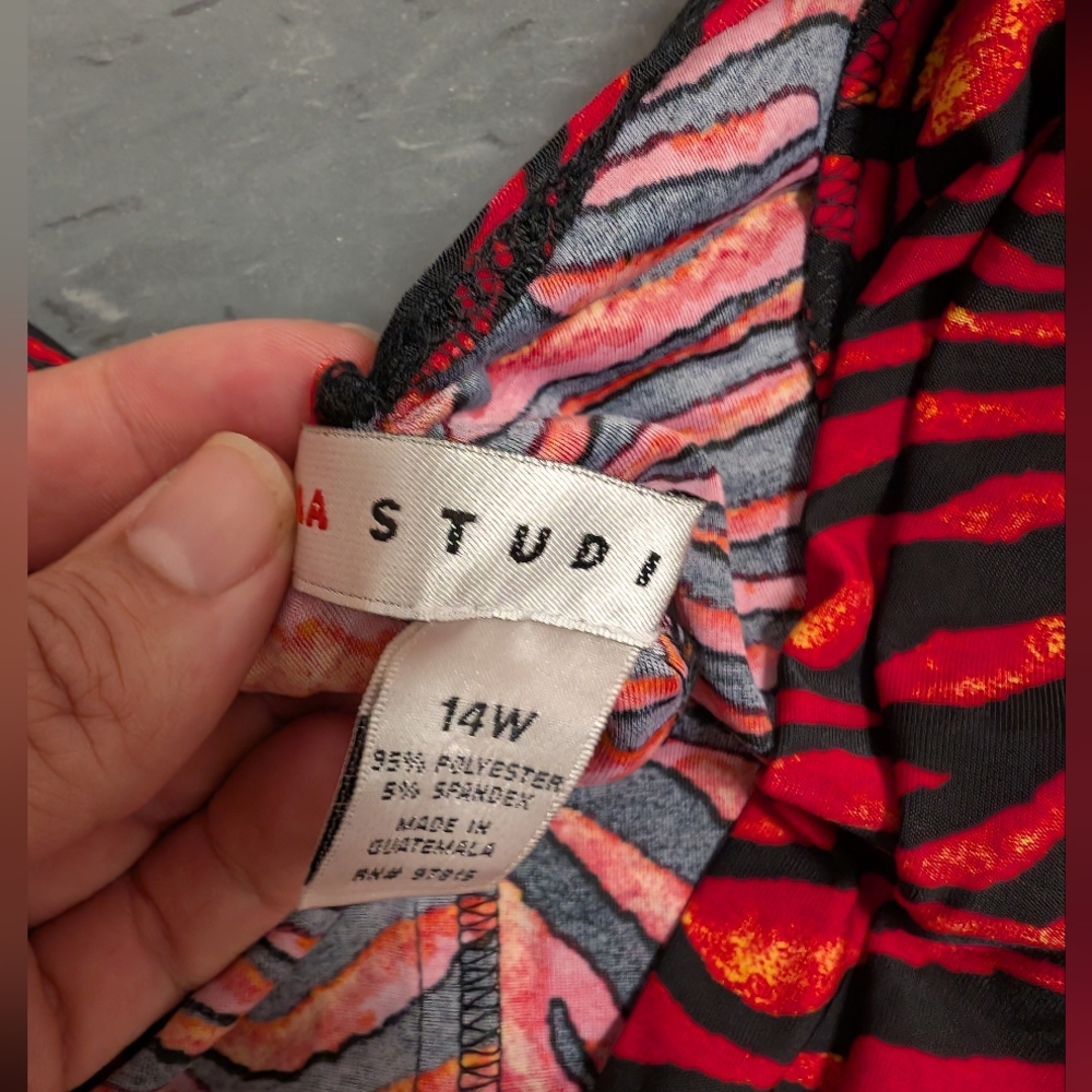Aa Studio Vibrant Red and Orange Zebra Print Blouse - Picture 3 of 4